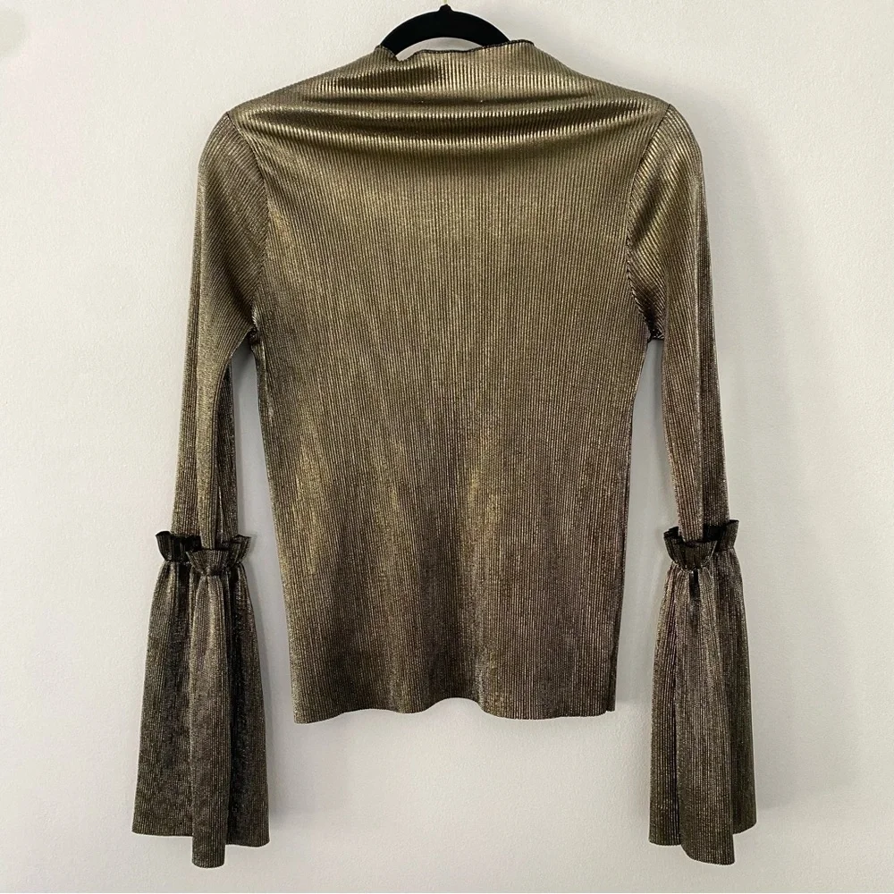 Dance & Marvel Gold Belle Sleeve Victorian Party Dressy Long Sleeve Blouse sizeS - Picture 2 of 4